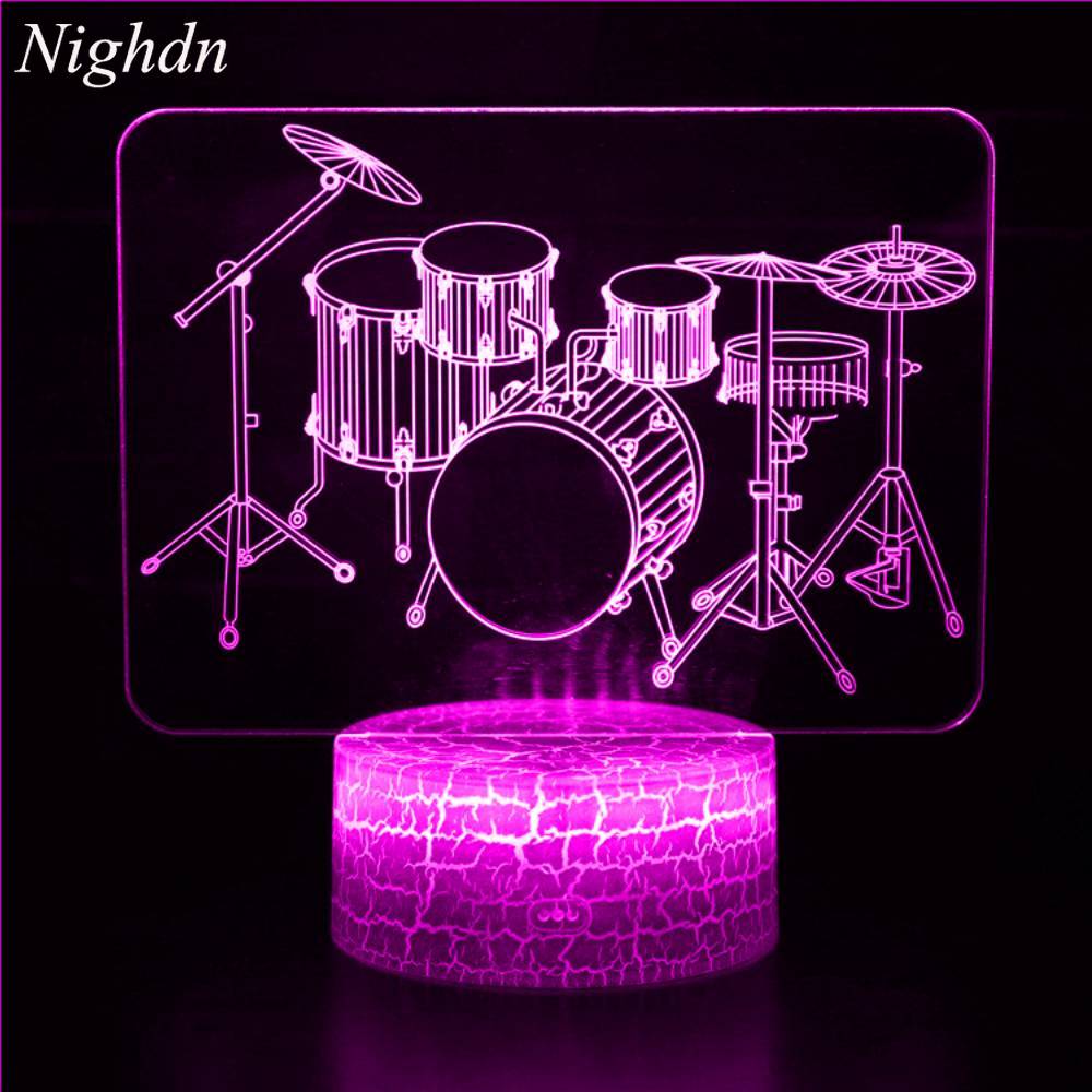 Musical Instrument No Touch - Nachttrommel-Set, 3D-LED-Nachtlicht für Kinderzimmer, Musikinstrument, Dekor,