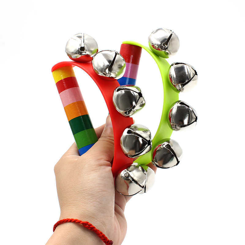 A Musical Instrument You Shake - Regenbogen-Handglocken mit Holzgriff, Percussion-Instrumente, Musikalisches Schüttelspielzeug