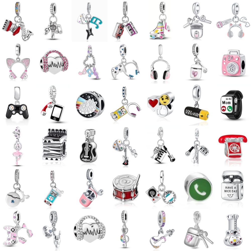 Musical Instrument Tabla - Neuer 925 Silber Musiknoten-Instrumenten-Charm-Anhänger für Kopfhörer,